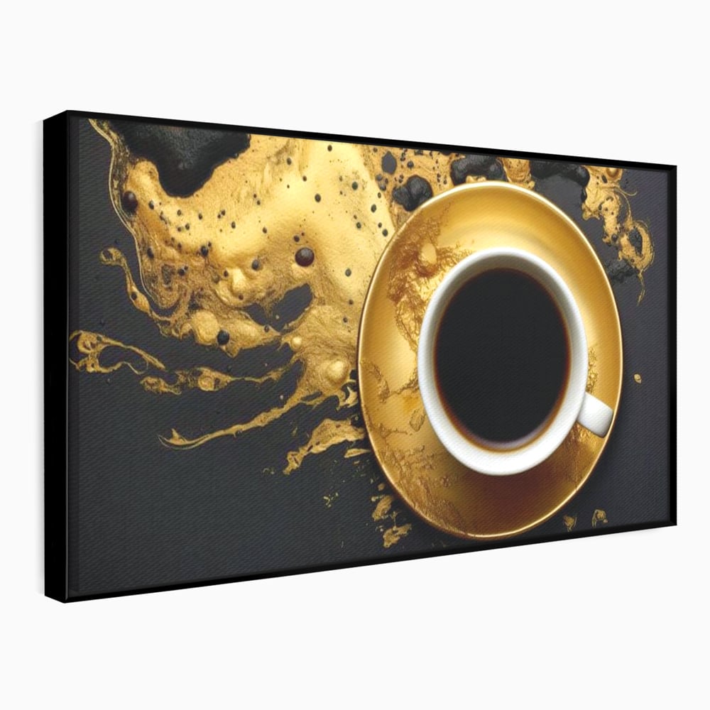 Tablou canvas cu tablou canvas cu ceasca de cafea, in rama de aluminiu negru